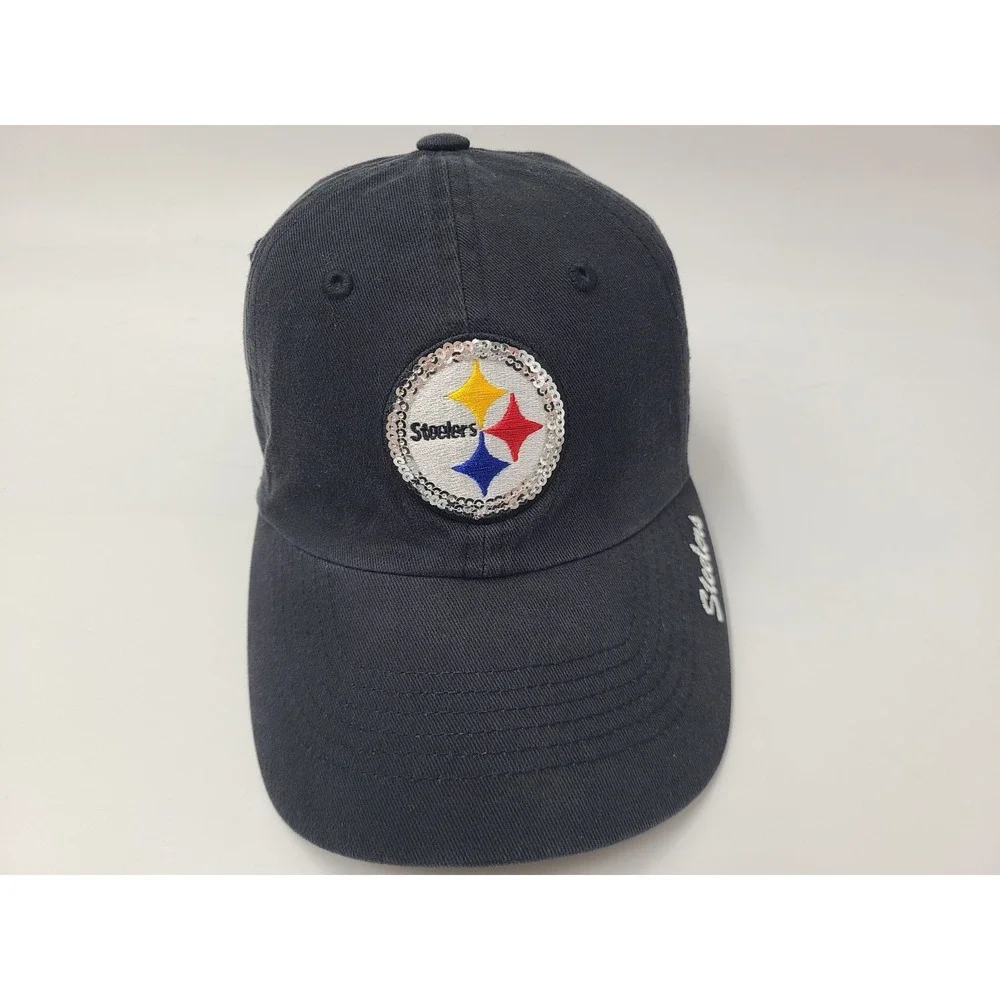 Women Pittsburgh Steelers Sequins NFL Team Apparel Strapback (Fit Small) Hat Cap